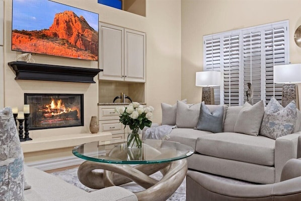 TV, fireplace, video games