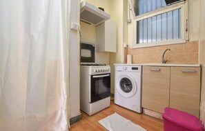 Fridge, stovetop, cookware/dishes/utensils