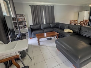 Smart TV, fireplace, DVD player, books