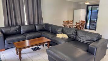 Smart TV, fireplace, DVD player, books