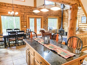 Dining - New! Secluded Log Cabin with Views & Hot Tub, Foosball, Wood Stove - Heavenly Homestead (Fairplay)