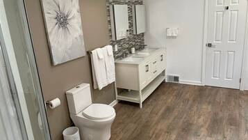 Douche, serviettes fournies, savon, papier toilette