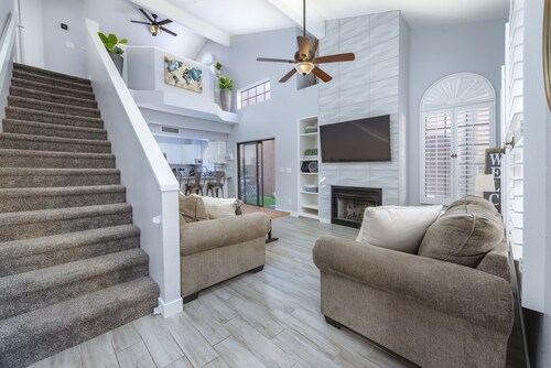 Private condo near Mayo Clinic with garage, patio, office, and pool access. 