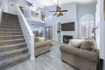 Private condo near Mayo Clinic with garage, patio, office, and pool access.