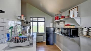 Réfrigérateur, micro-ondes, cafetiÚre/bouilloire, grille-pain