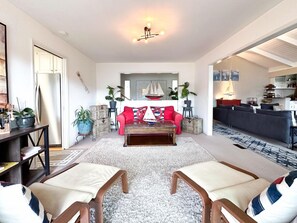 Smart TV, fireplace, video games, DVD player