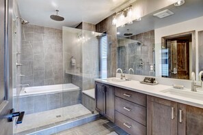 Bathtub, hair dryer, towels