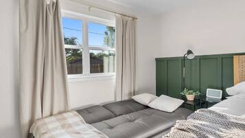 3 bedrooms, memory foam beds, desk, iron/ironing board