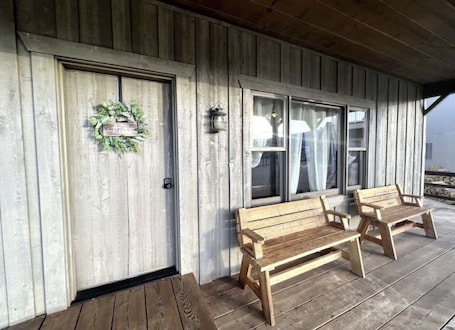 Terrace/patio. “The Mercantile” is a farmhouse style home on Morning Line Ranch.