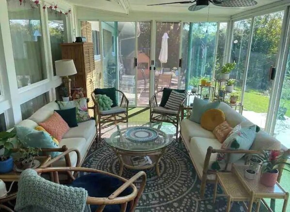 Smart TV, DVD player, books, music library