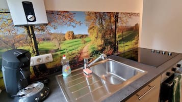 Fridge, microwave, oven, electric kettle