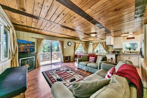 Smart TV, fireplace, foosball