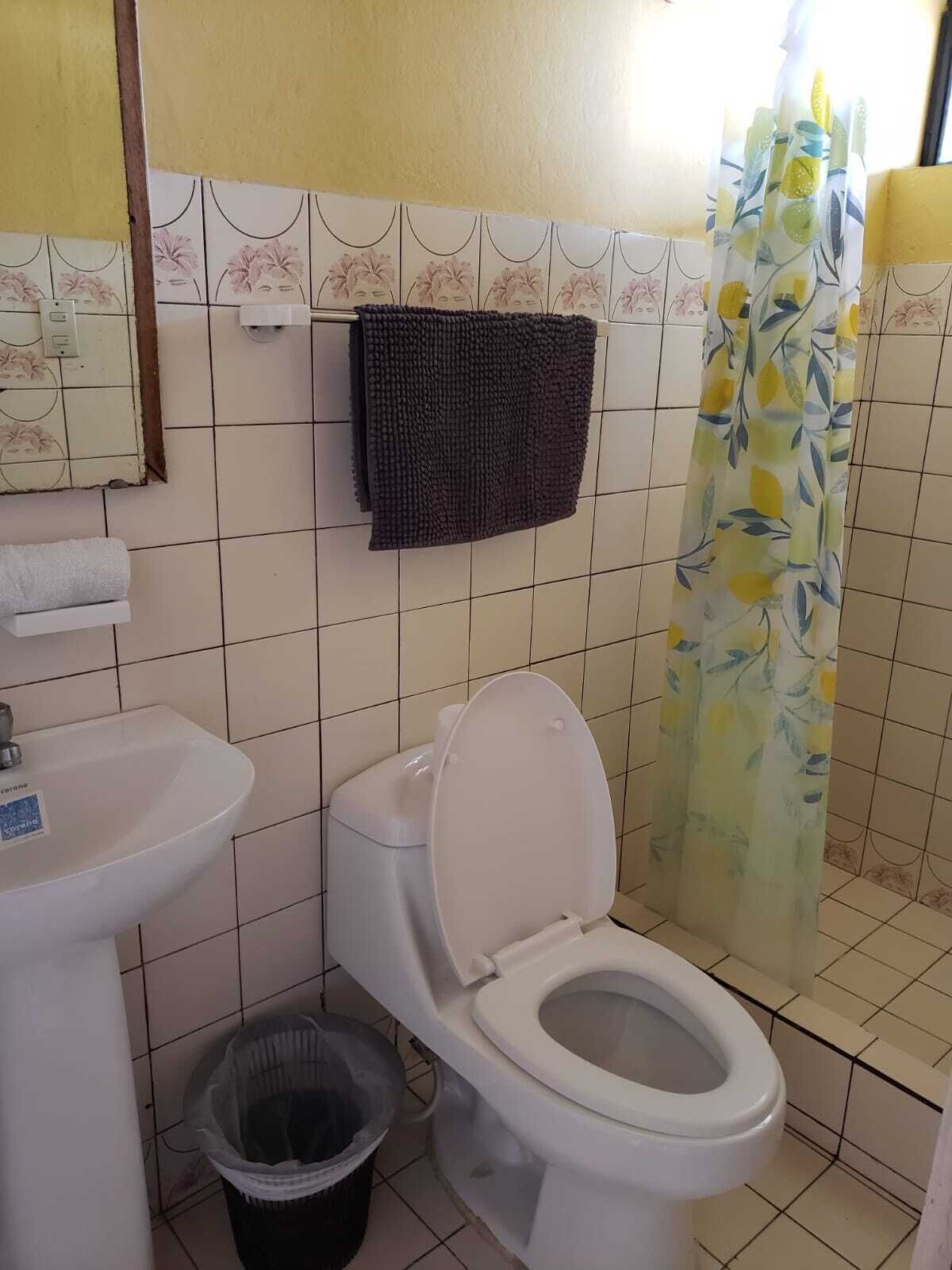 shower, free toiletries, towels, soap