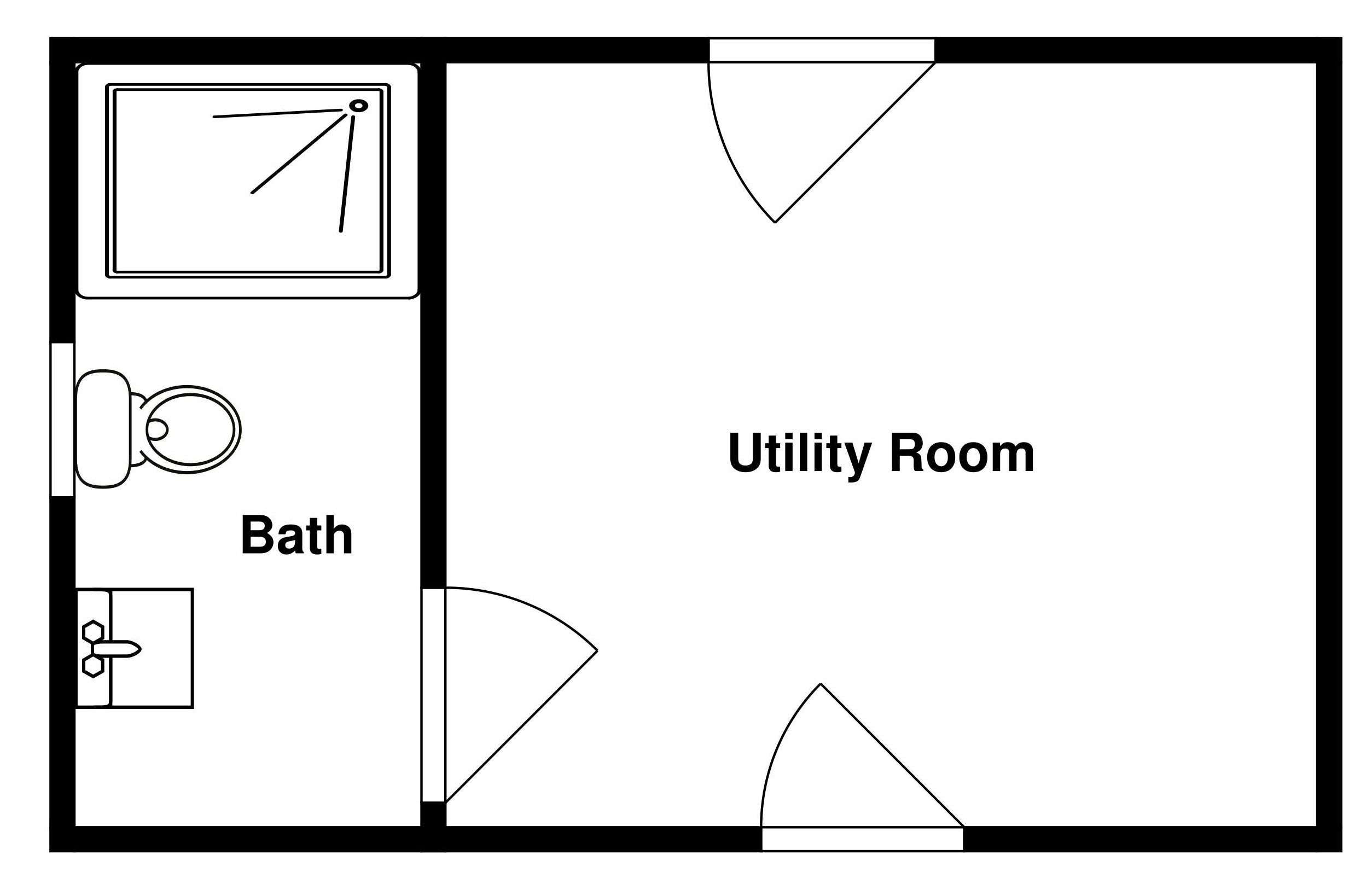 Een plattegrond met een badkamer, een technische ruimte en een wastafel.