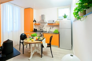 Apartamento de lujo | Cocina privada | Frigorífico grande, microondas, horno y placa de cocina