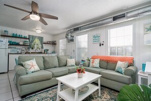 Condo, Multiple Beds (#10 - Pets) | Living area | TV - Sun Harbor Cottages by Miss Kitty’s (Rockport)