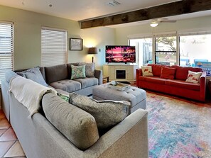 Condo, Multiple Beds (#1 - Pets) | Living area | TV - Sun Harbor Cottages by Miss Kitty’s (Rockport)