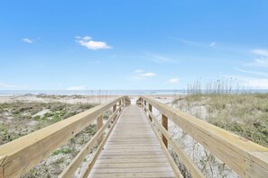 On the beach, sun-loungers, beach towels