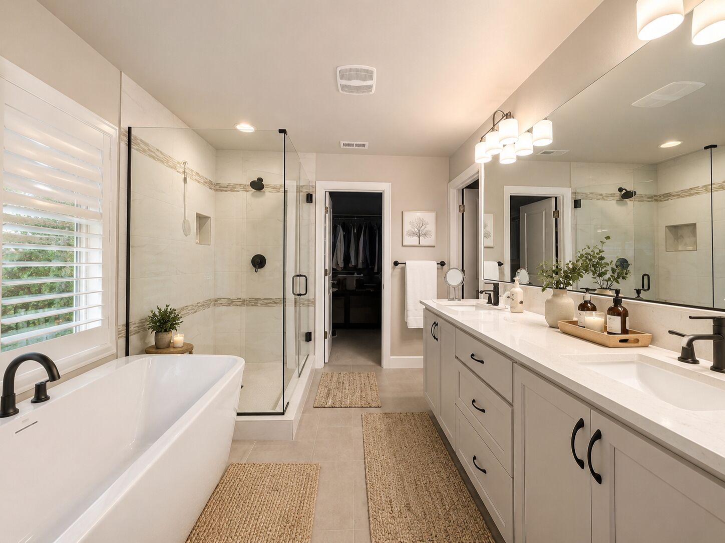 Combined shower/bathtub, hair dryer, towels, soap