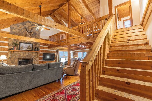 Smart TV, fireplace, video games, DVD player