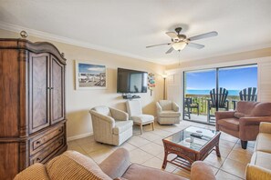 Condo, 1 King Bed (OceanFront Bliss: Night of Lights Get) | Living area - Oceanfront Bliss: Night of Lights Getaway! (St. Augustine)