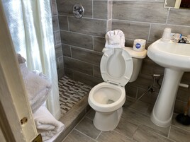 Quarto casal econômico | Banheiro | Chuveiro/banheira combinados, secador de cabelo, toalhas de banho 