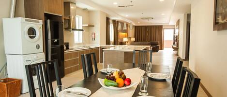 Premier Apartment, 2 Bedrooms, Balcony | Private kitchen | Mini-fridge, coffee/tea maker, electric kettle