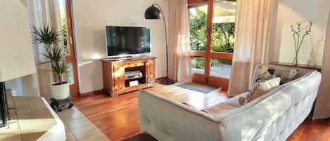 TV, fireplace