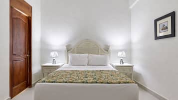 Down comforters, desk, laptop workspace, blackout drapes