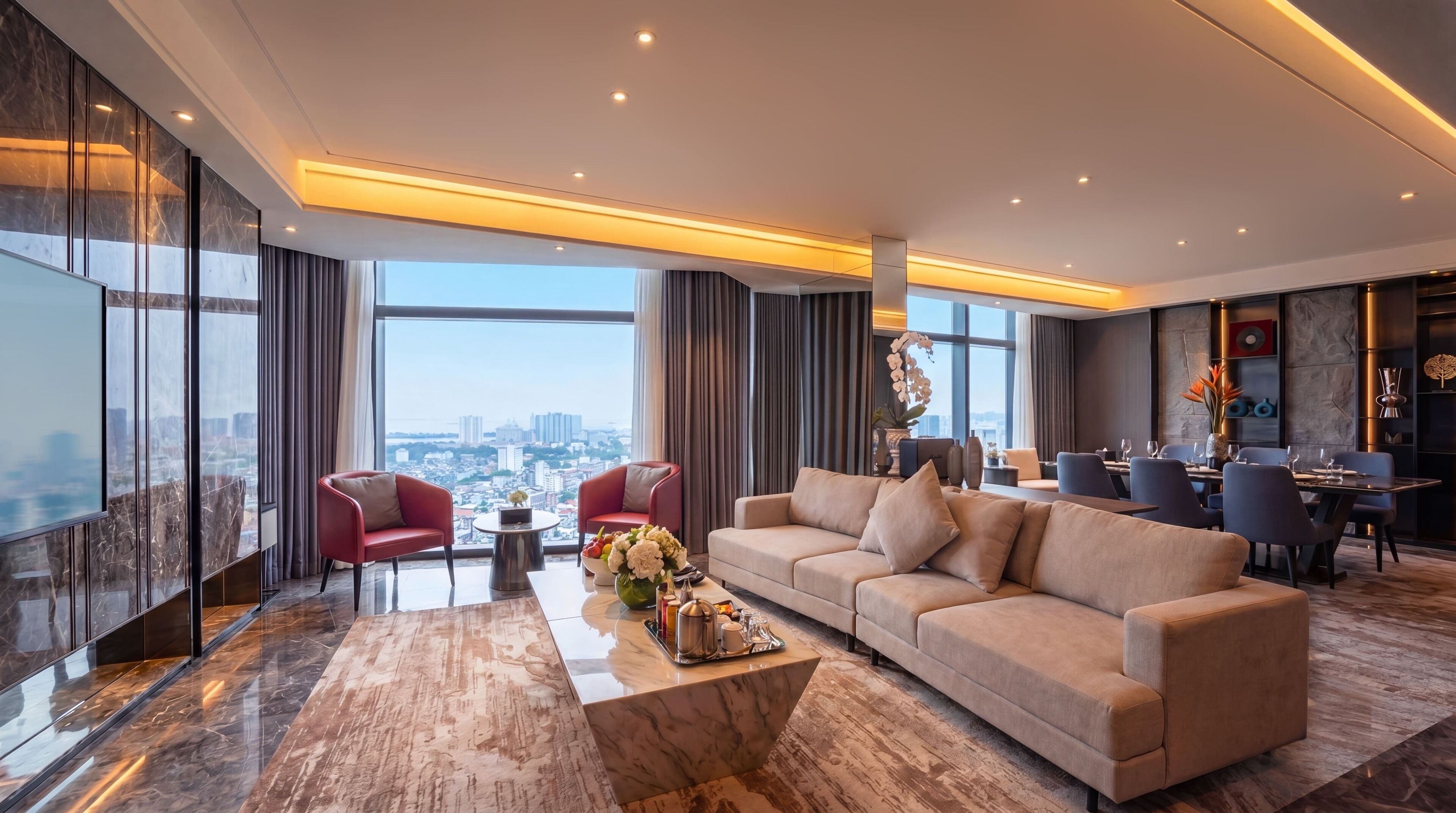 Suíte, 2 quartos, acesso ao Club Lounge, vista para o rio | Sala de estar | TV de tela plana 45 polegadas com canais a cabo, TV, livros