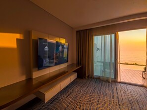 Three-Bedroom Villa with Private Pool | Living area | 50-inch LED TV with satellite channels, TV - Royal M Al Aqah Beach Resort by Gewan (Dhadnah)