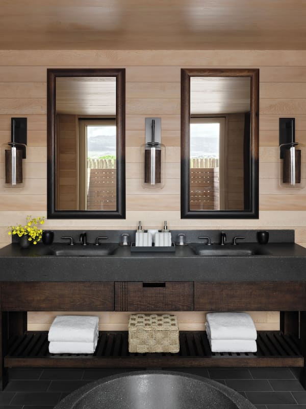 Separate tub and shower, deep soaking tub, rainfall showerhead