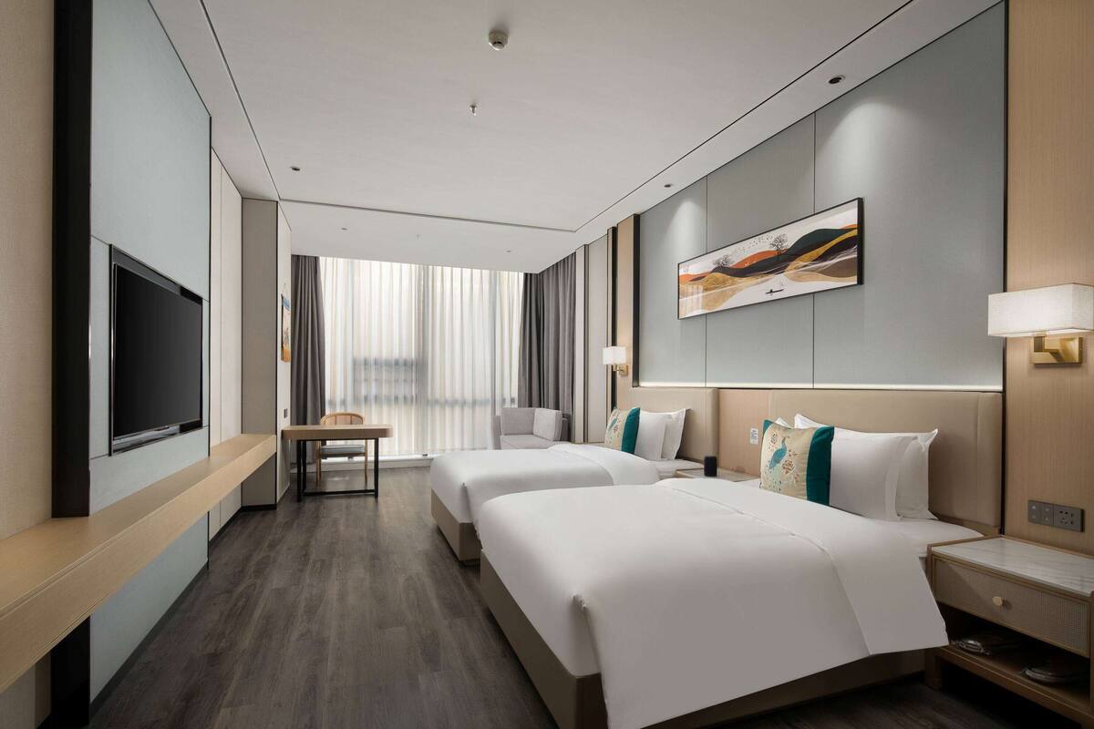 deluxe room, 2 queen beds, non smoking | iron/ironing board, free wifi, bed sheets