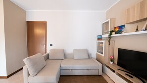 Apartamento básico | Área de estar | Smart TV 60 polegadas com canais digitais, TV