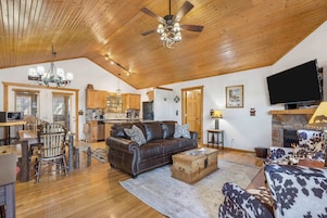 House, Multiple Beds, Balcony, Garden View (Grey Moose Lodge) | Living area | 42-inch flat-screen TV with digital channels, fireplace