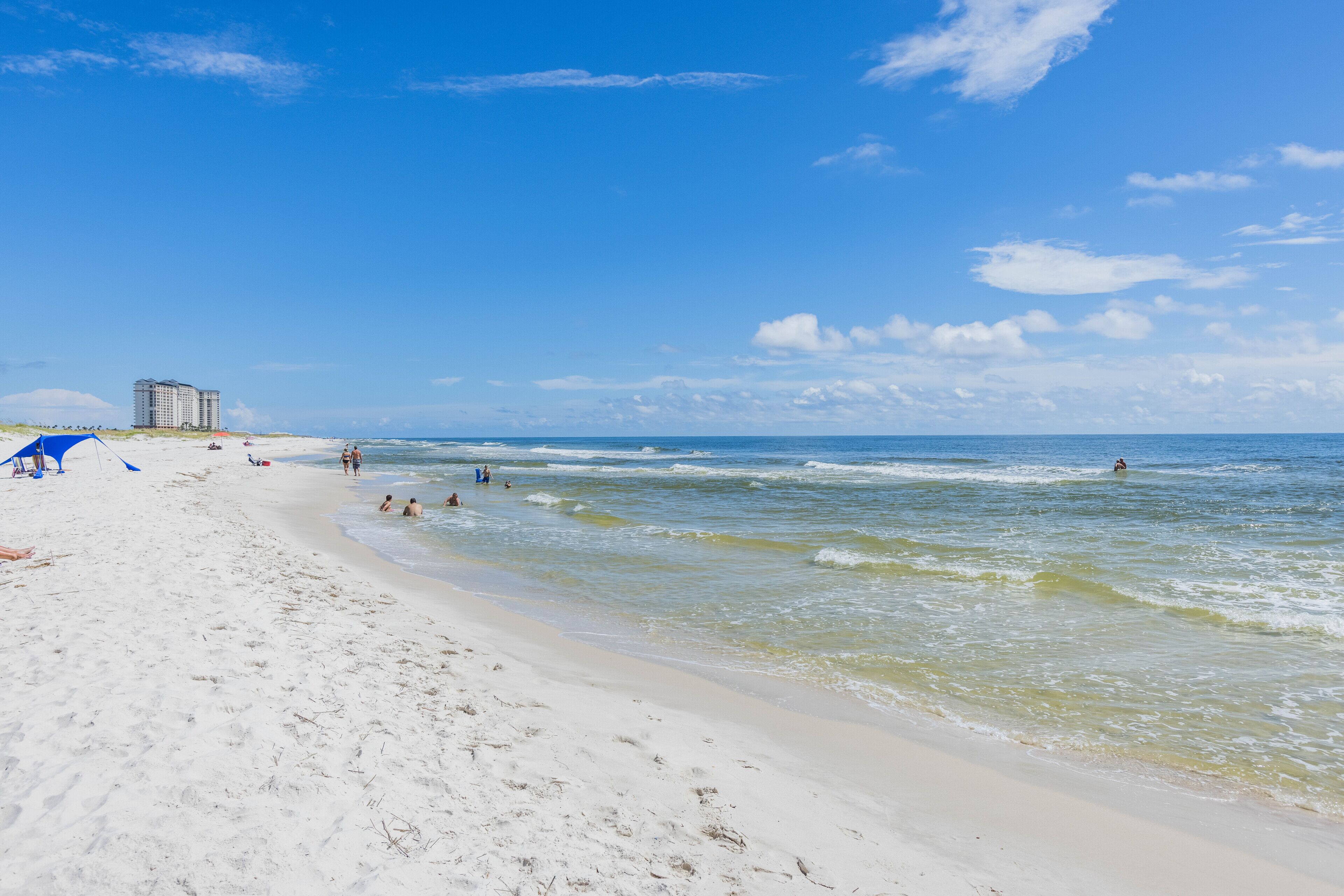 On the beach, sun loungers