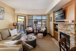 Condo, Multiple Beds, Hot Tub, Mountain View | Living room | 40-inch TV with cable channels, fireplace - Sun Dialed-in Deluxe (Park City)