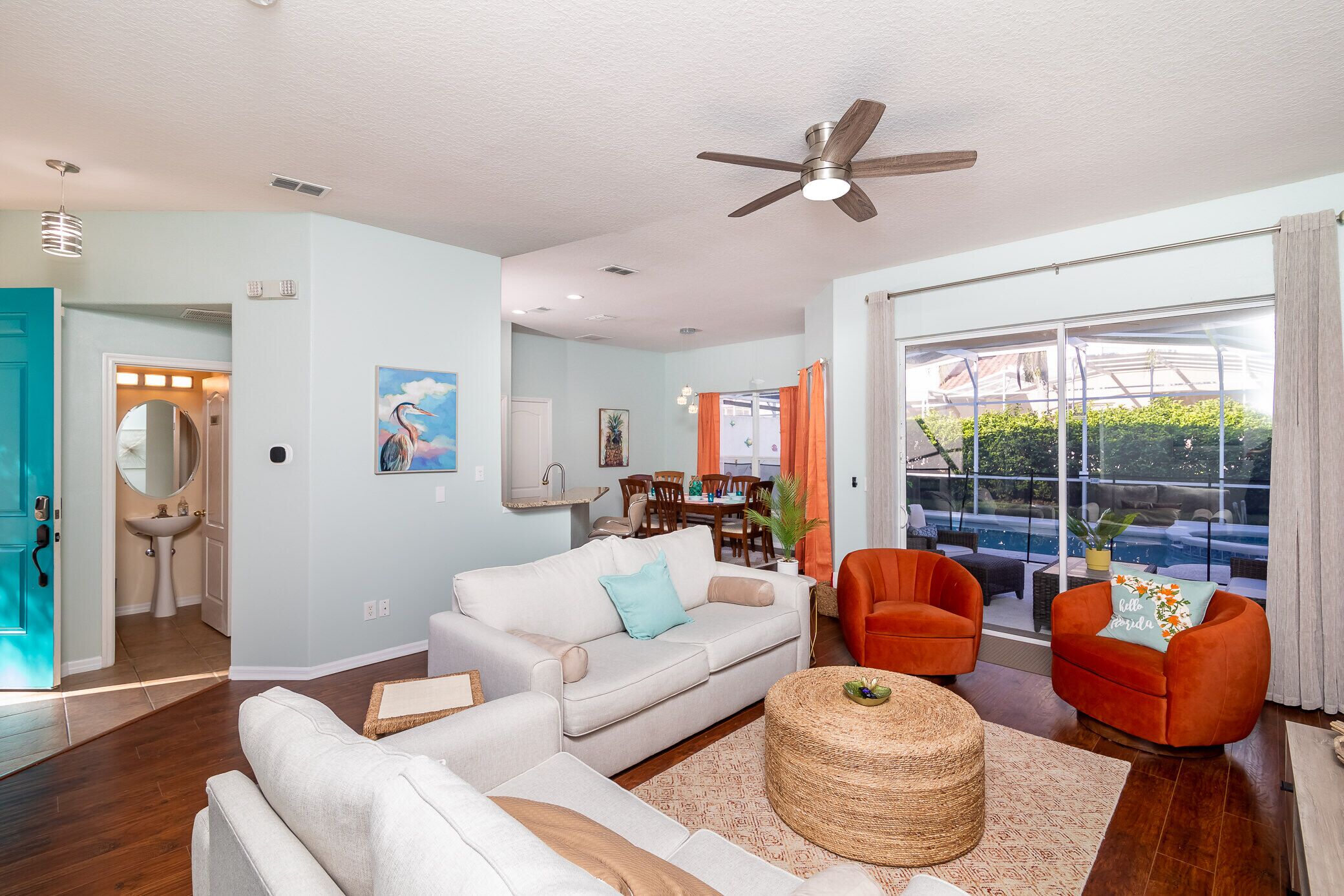 House, Multiple Beds, Pool Access, Pool View | Living room | 40-inch TV with digital channels