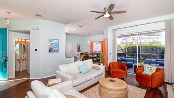 House, Multiple Beds, Pool Access, Pool View | Living room | 40-inch TV with digital channels