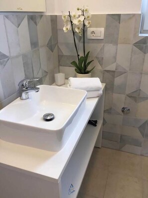 Suihku, hiustenkuivaaja, pyyhkeet, saippua