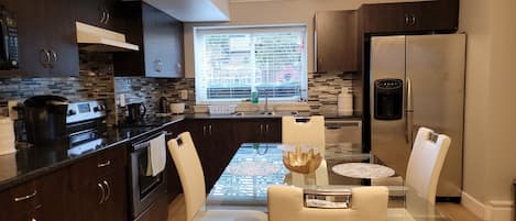 Fridge, microwave, oven, dishwasher