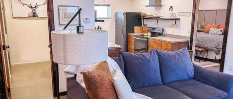 Smart TV, chimenea, libros