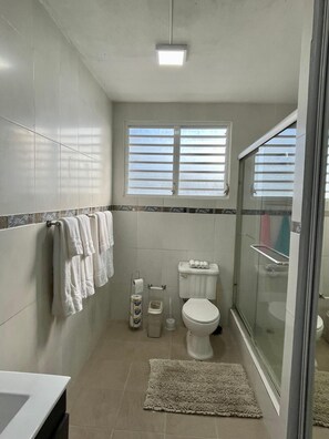 Apartment, Multiple Beds, Patio, City View | Bathroom | Shower, hair dryer, towels