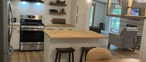 Frigorífico, microondas, horno y placa de cocina