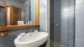 Shower, hair dryer, bidet, towels