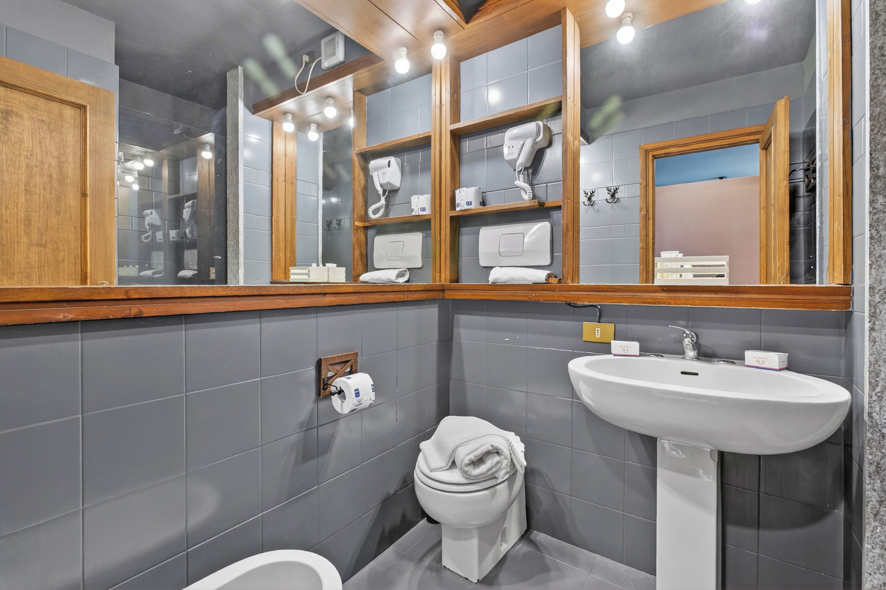 Dusch, hårtork, bidé och handdukar