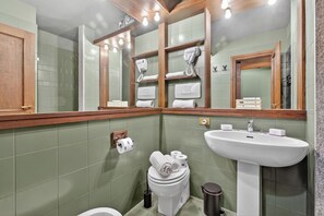 Regadera, secadora de cabello, bidet, toallas 