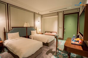 Habitación Deluxe con 2 camas individuales, vista al mar | Sábanas de algodón egipcio, ropa de cama de alta calidad y edredón