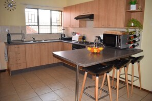 Fridge, microwave, oven, electric kettle