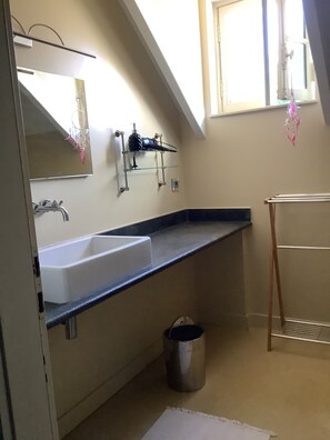 Bathtub, hair dryer, bidet, towels